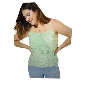 Women's Torrid Light Green Mesh Cropped Shirred Cami Top, Shirt, 1, 1X, 14-16